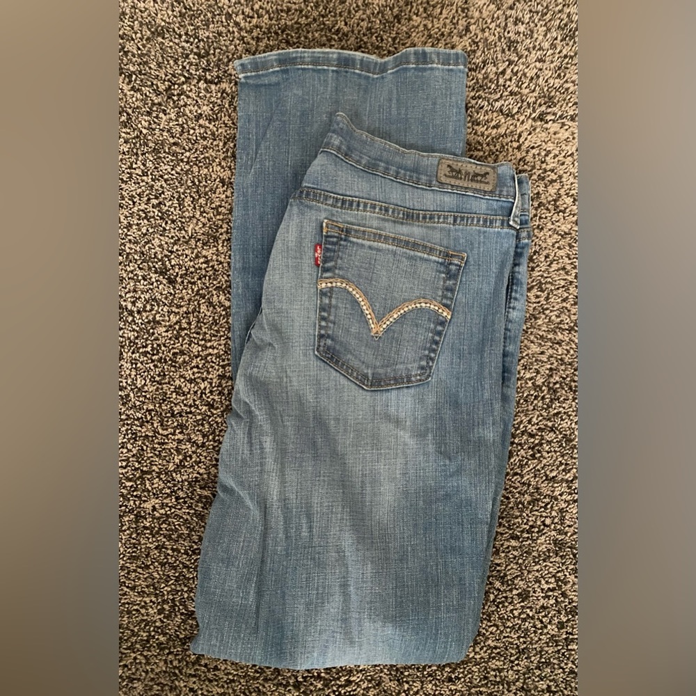 Levis 515 Jeans 10 M Boot Cut Stretch Blue Denim Embroidered Pockets